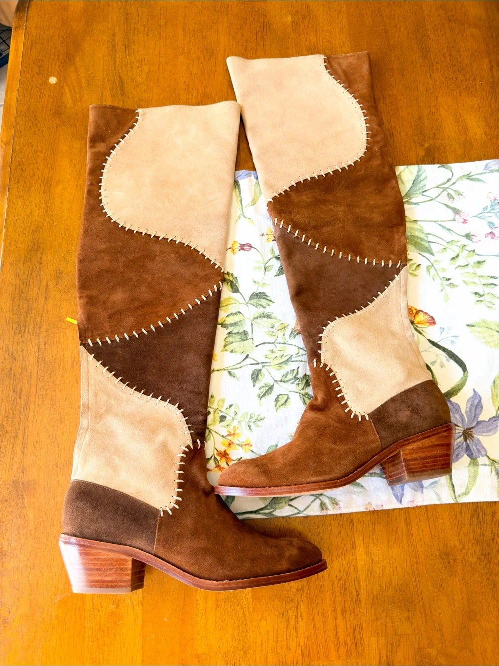 Carolina K Patch‎ Boot Suede Patchwork Brown OTK Boots 8 EUC